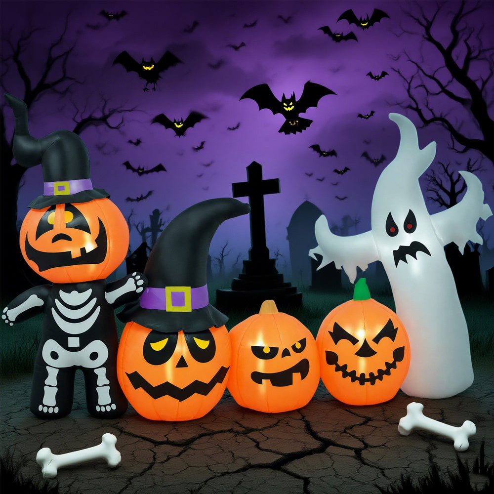 7.5ft Inflatable Halloween Pumpkin Ghost Family, Blow Up LED Display For Garden، Indoor & Outdoor