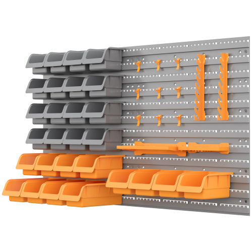 DURHAND 44-Piece Wall-Mounted Pegboard Tool Organizer Rack Kit with Bins & Hooks, Orange