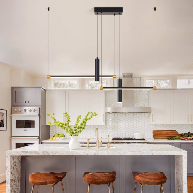 Modern Adjustable Linear LED Pendant Light – Black & Gold