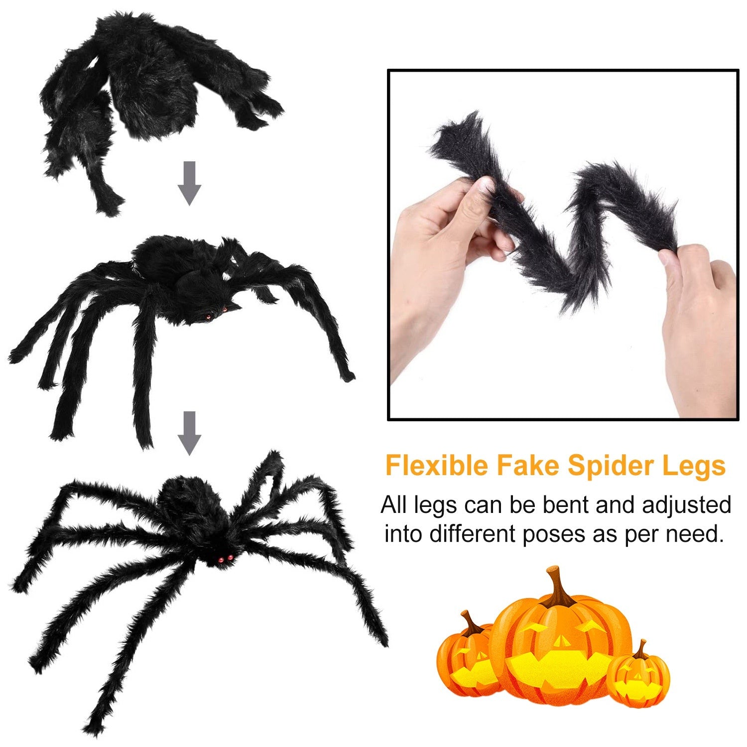 1-Pc 49” Halloween Outdoor Spider with 126” Poseable Web – Creepy Tarantula Yard Decoration for Haunted Halloween