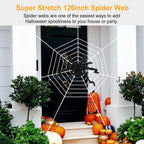 1-Pc 49” Halloween Outdoor Spider with 126” Poseable Web – Creepy Tarantula Yard Decoration for Haunted Halloween