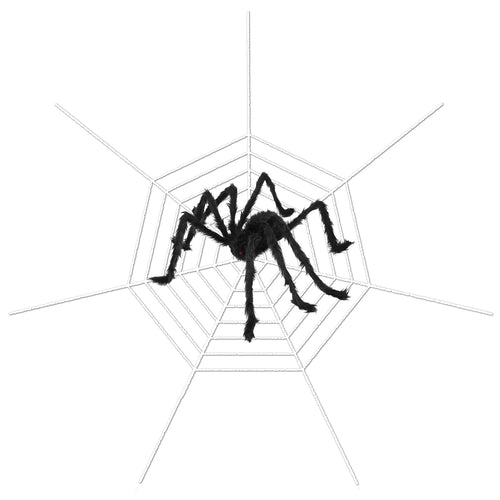 1-Pc 49” Halloween Outdoor Spider with 126” Poseable Web – Creepy Tarantula Yard Decoration for Haunted Halloween