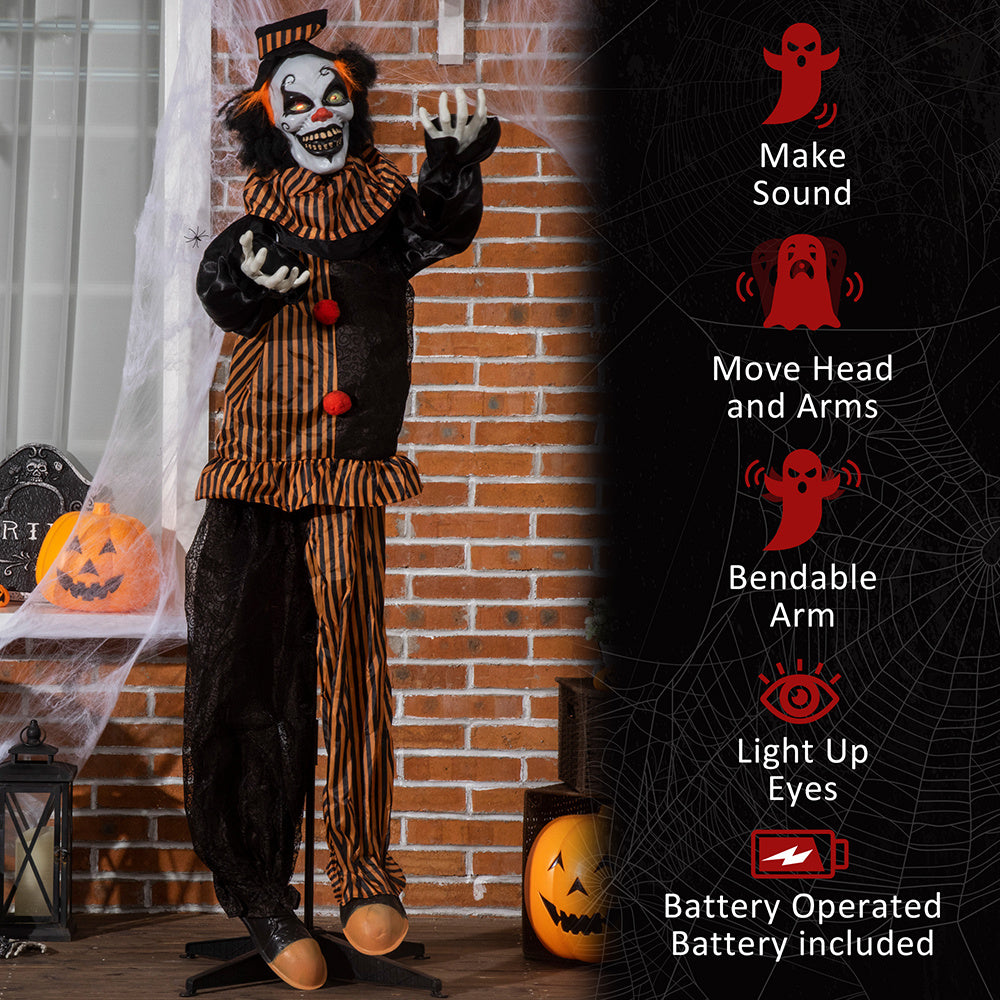 67" Life-Size Animated Circus Clown – Halloween Prop with Motion, Sound & Light-Up Eyes