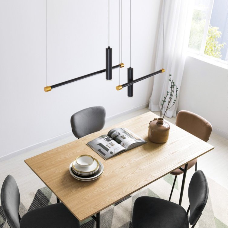Modern Adjustable Linear LED Pendant Light – Black & Gold