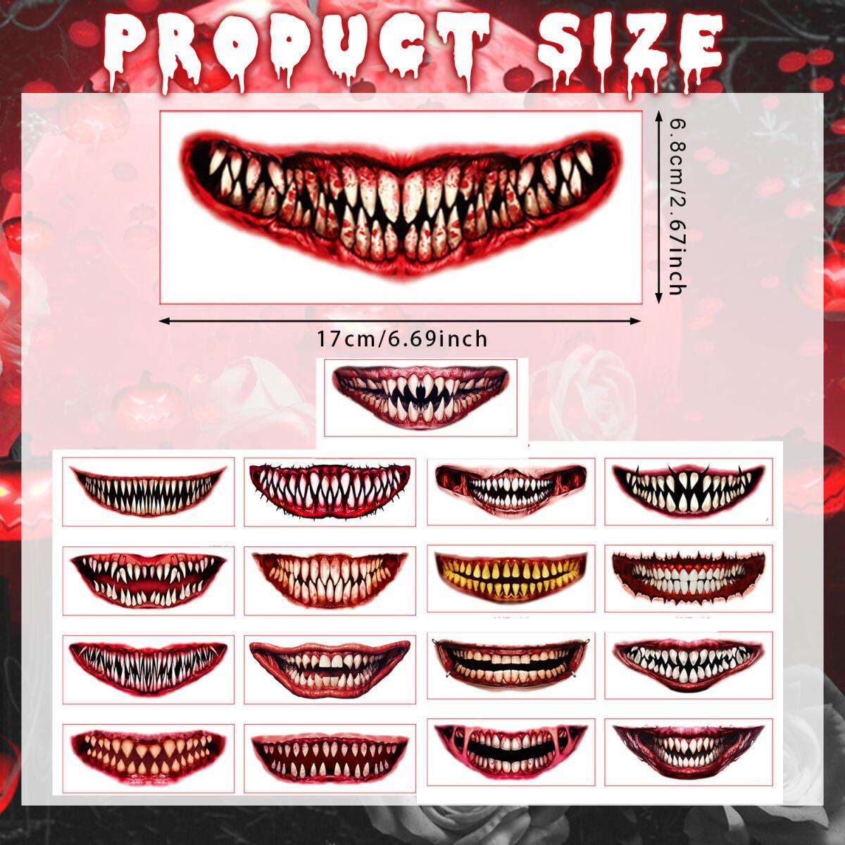 18 Pieces Of Scary And Realistic Design Halloween Temporary Tattoo Stickers