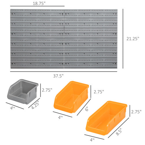 DURHAND 44-Piece Wall-Mounted Pegboard Tool Organizer Rack Kit with Bins & Hooks, Orange