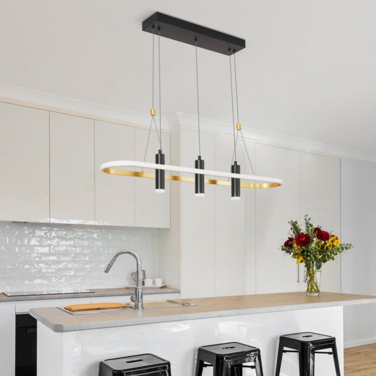 4-Light Modern LED Pendant Light (Black & Gold)