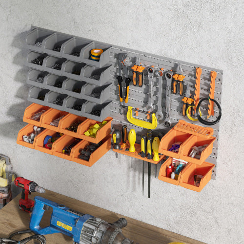 DURHAND 44-Piece Wall-Mounted Pegboard Tool Organizer Rack Kit with Bins & Hooks, Orange