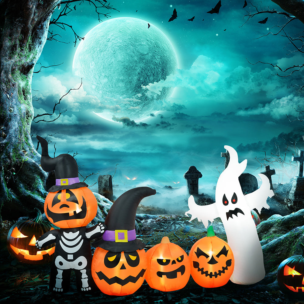 7.5ft Inflatable Halloween Pumpkin Ghost Family, Blow Up LED Display For Garden، Indoor & Outdoor