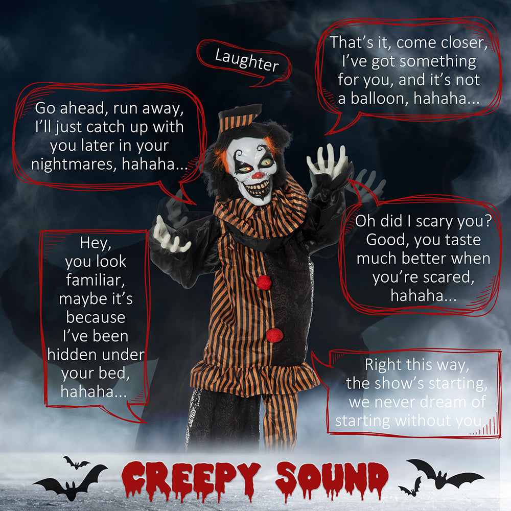 67" Life-Size Animated Circus Clown – Halloween Prop with Motion, Sound & Light-Up Eyes