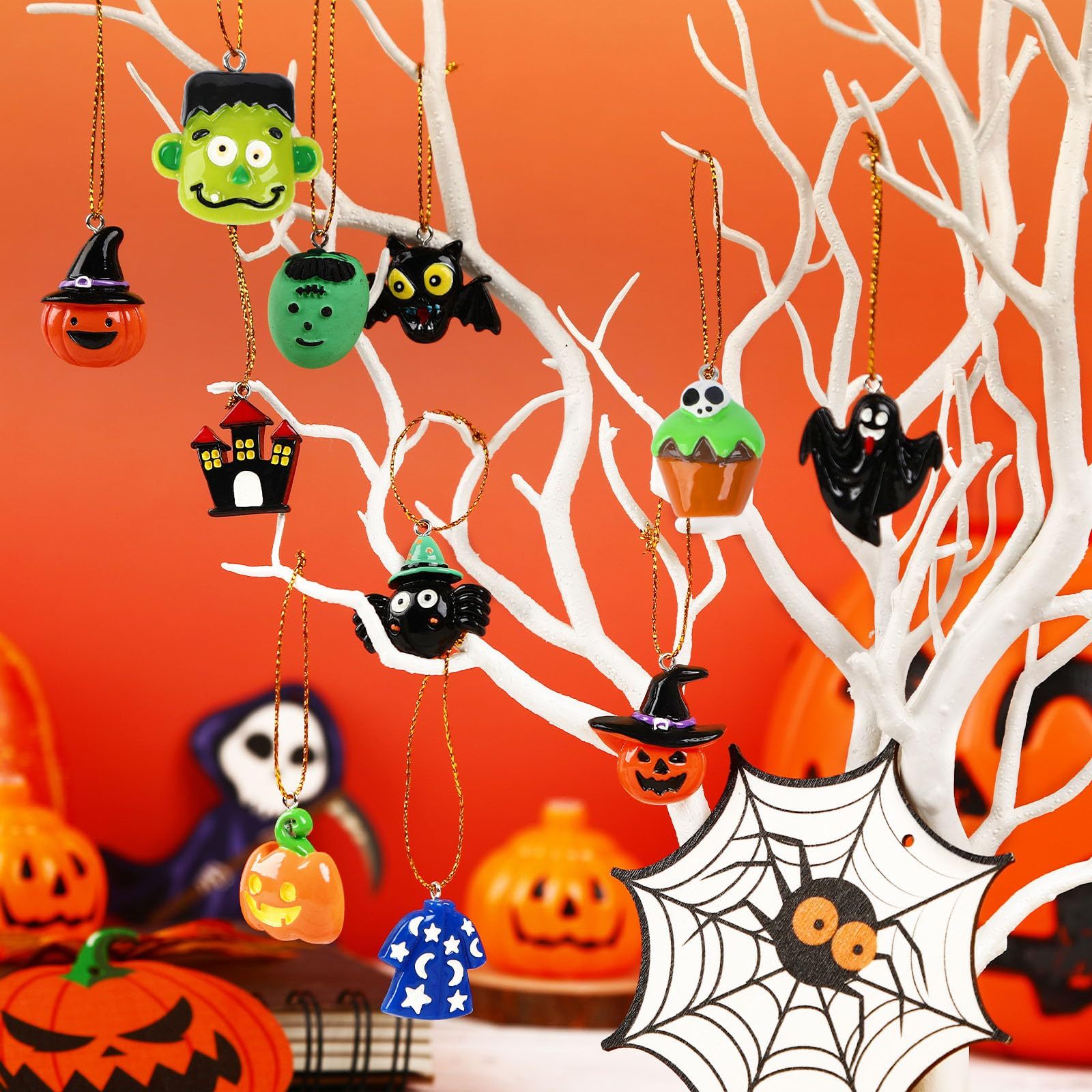 36-Piece Mini Resin Halloween Ornaments – Colorful & Festive Decorations for Home, Party, and DIY Crafts