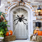 1-Pc 49” Halloween Outdoor Spider with 126” Poseable Web – Creepy Tarantula Yard Decoration for Haunted Halloween