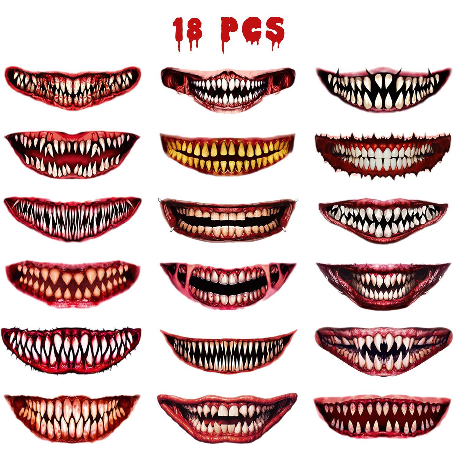 18 Pieces Of Scary And Realistic Design Halloween Temporary Tattoo Stickers
