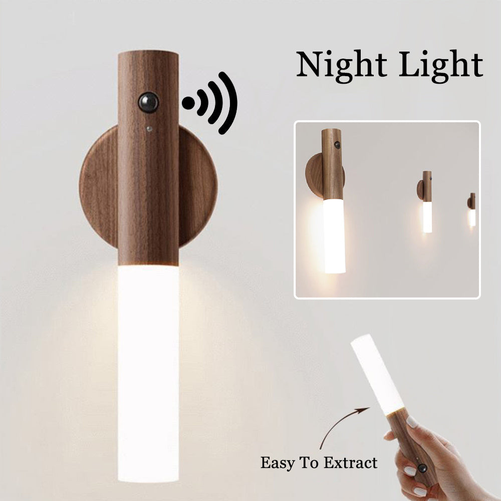 مصباح ليلي لاسلكي خشبي مغناطيسي بمنفذ USB LED تلقائي، أضواء الممرات والشرفات، مستشعر حركة PIR، مصباح حائطي، مصباح خزانة