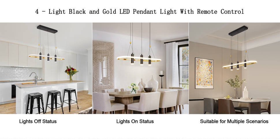 4-Light Modern LED Pendant Light (Black & Gold)
