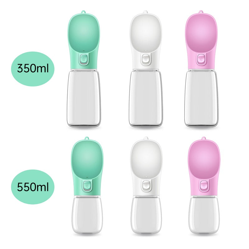 Portable Dog Water Bottle Leak-Proof Pet Drinking Cup with One-Click Dispenser – 350ML / 550ML Travel Water Feeder for Dogs & Cats (Pink, White, Green)