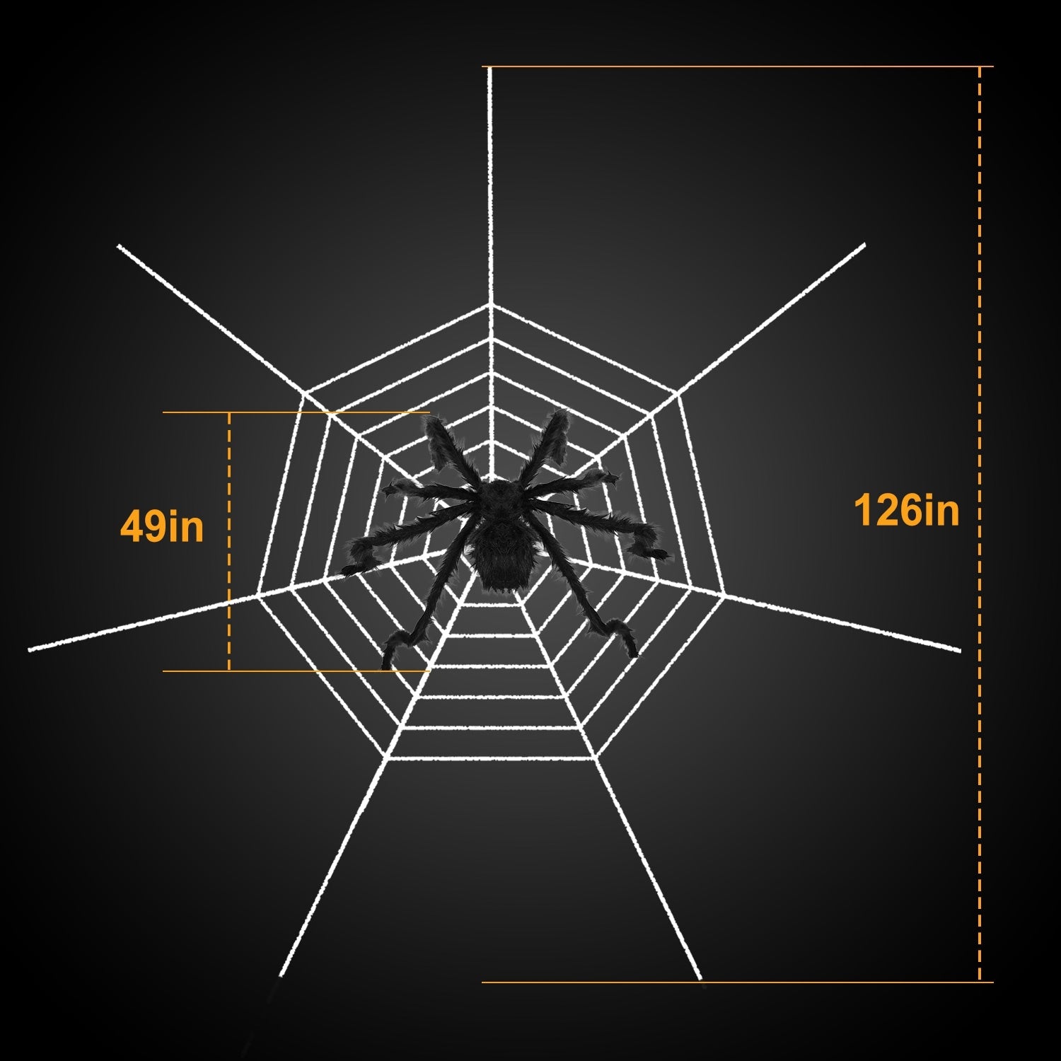 1-Pc 49” Halloween Outdoor Spider with 126” Poseable Web – Creepy Tarantula Yard Decoration for Haunted Halloween