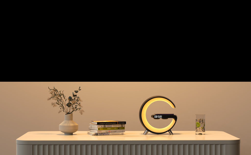 G Shaped LED Smart Lamp – Bluetooth Speaker & Wireless Charger, App Control RGB Atmosphere Light for Bedroom & Desk
