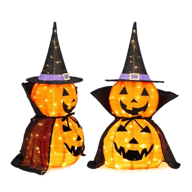 2-Pack 3FT Halloween LED Pop-Up Pumpkin Lamps – Lighted Jack-O’-Lanterns with Cape & Metal Stand for Indoor & Outdoor Decor