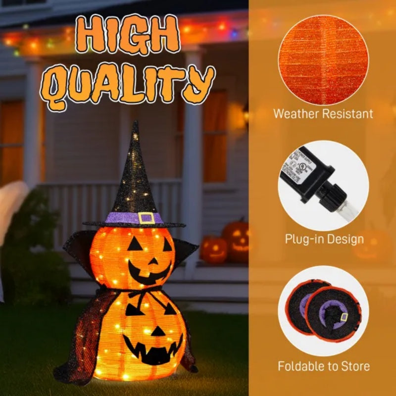 2-Pack 3FT Halloween LED Pop-Up Pumpkin Lamps – Lighted Jack-O’-Lanterns with Cape & Metal Stand for Indoor & Outdoor Decor