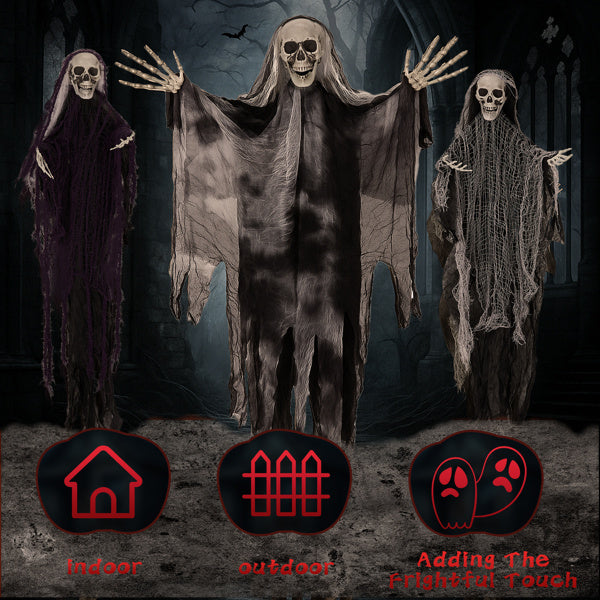 3PC Hanging Skeleton Ghost, One 4.6FT And Two 3FT Halloween Hanging Decorations