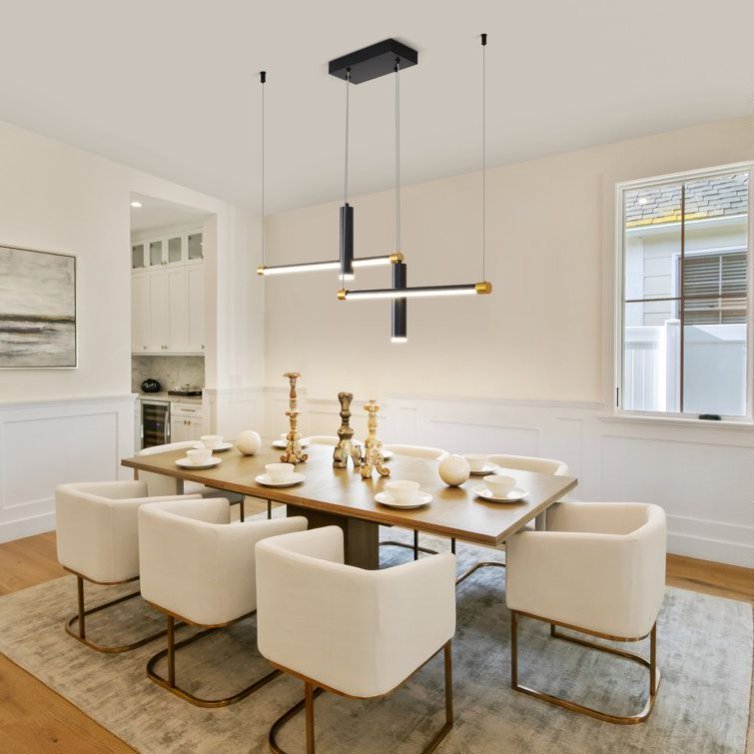 Modern Adjustable Linear LED Pendant Light – Black & Gold