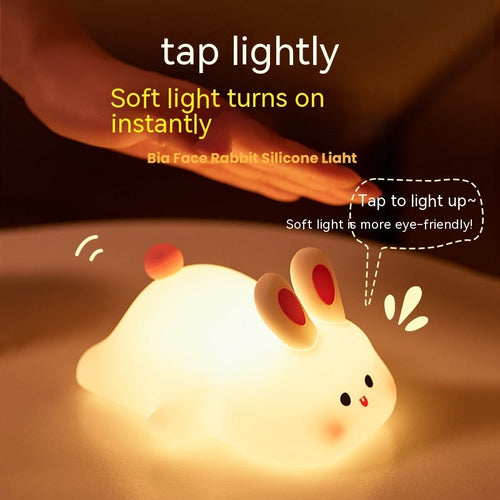 Cute Rabbit LED Night Light – Touch Sensor Silicone Lamp for Kids, Rechargeable Bedside Cartoon Night Lamp, Soft Glow Home Decor Gift