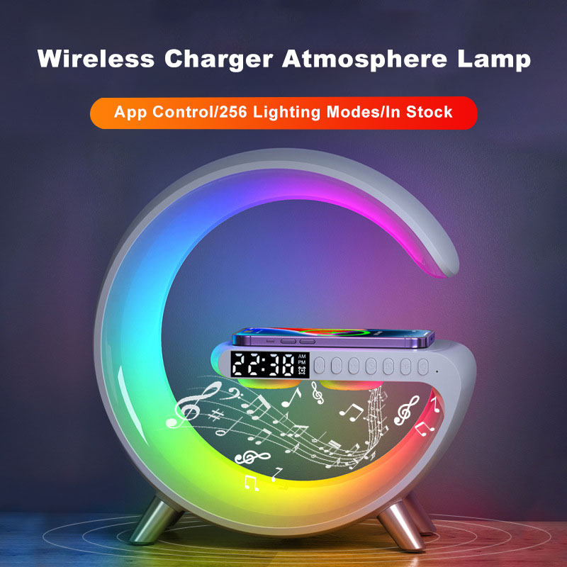 G Shaped LED Smart Lamp – Bluetooth Speaker & Wireless Charger, App Control RGB Atmosphere Light for Bedroom & Desk