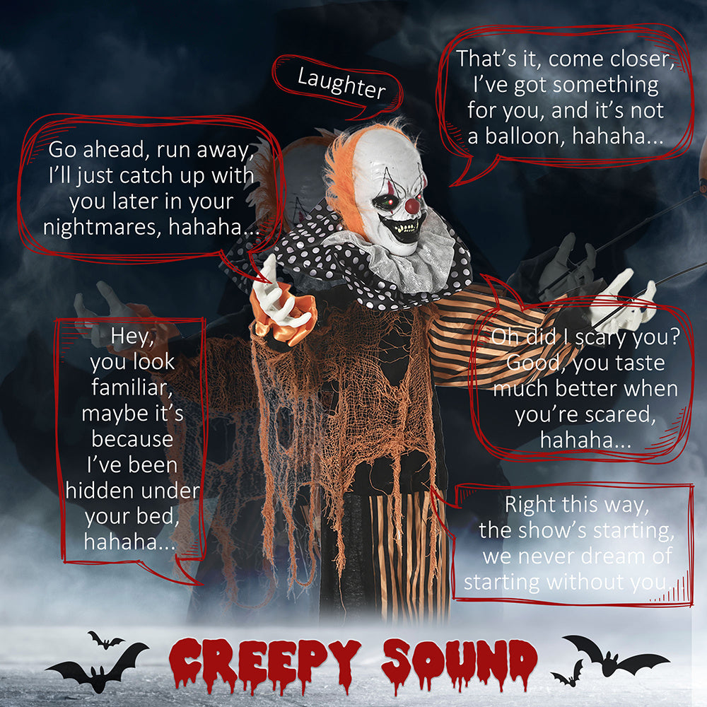 65" Life-Size Animated Circus Clown – Halloween Prop with Motion, Sound & Light-Up Eyes