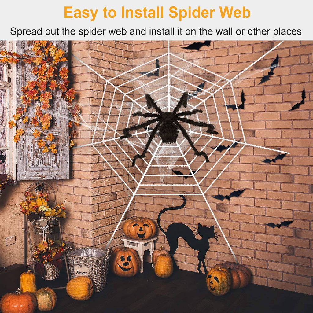 1-Pc 49” Halloween Outdoor Spider with 126” Poseable Web – Creepy Tarantula Yard Decoration for Haunted Halloween