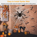 1-Pc 49” Halloween Outdoor Spider with 126” Poseable Web – Creepy Tarantula Yard Decoration for Haunted Halloween