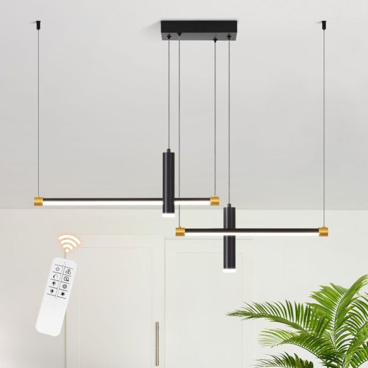 Modern Adjustable Linear LED Pendant Light – Black & Gold
