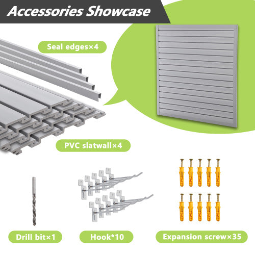 4x4ft PVC Slat Wall Panels – Garage & Home Organization System, Grey