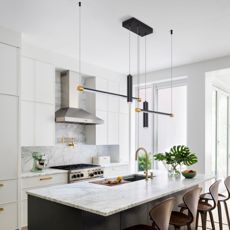 Modern Adjustable Linear LED Pendant Light – Black & Gold