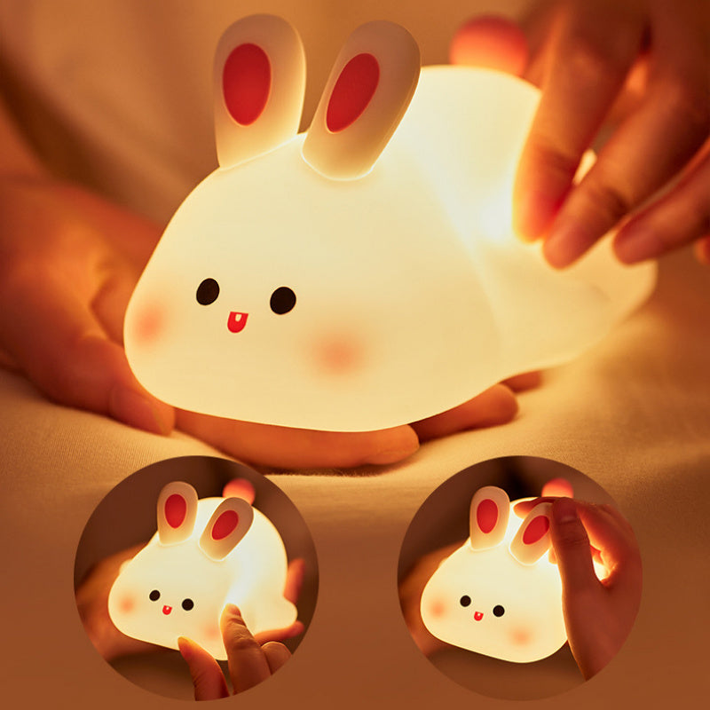 Cute Rabbit LED Night Light – Touch Sensor Silicone Lamp for Kids, Rechargeable Bedside Cartoon Night Lamp, Soft Glow Home Decor Gift