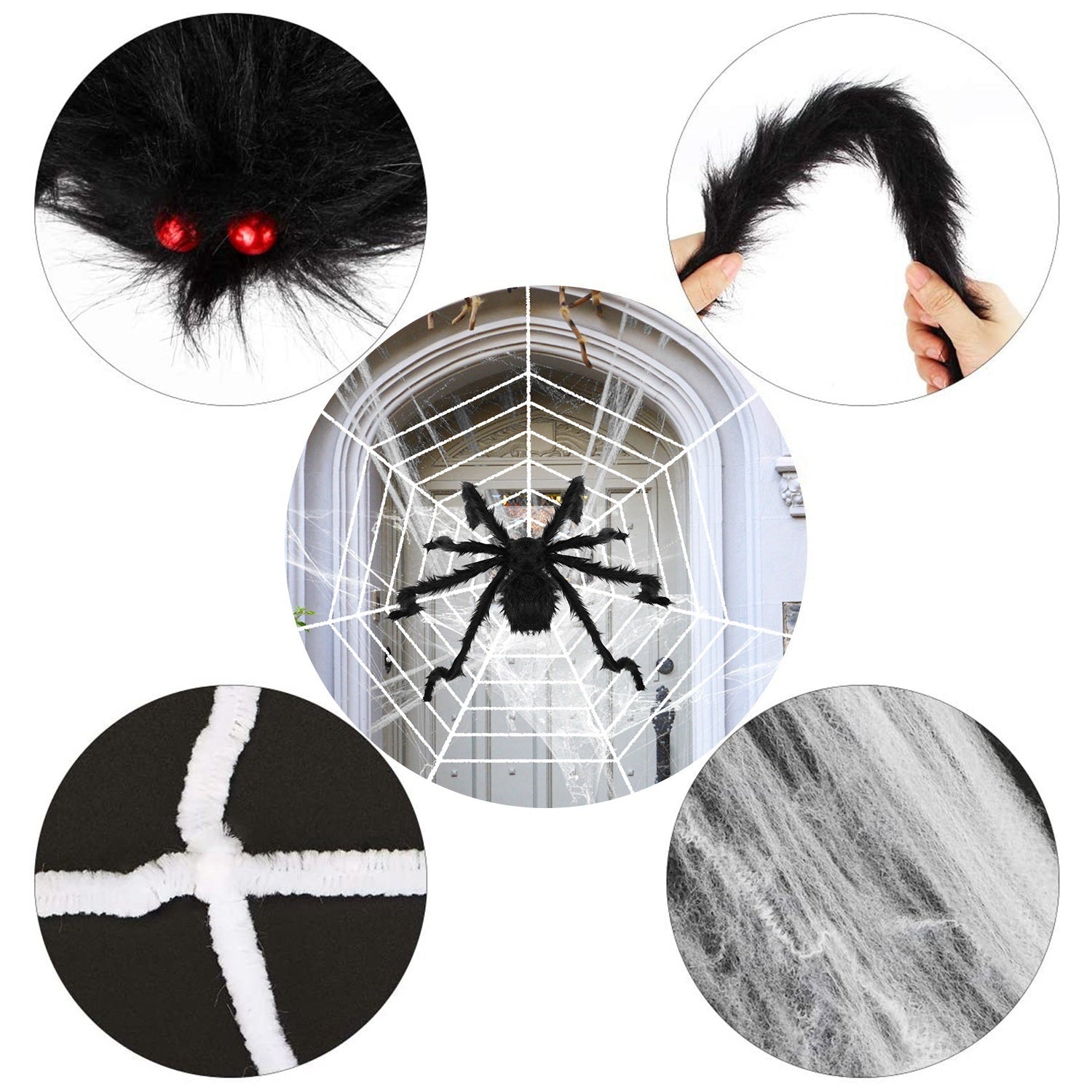1-Pc 49” Halloween Outdoor Spider with 126” Poseable Web – Creepy Tarantula Yard Decoration for Haunted Halloween