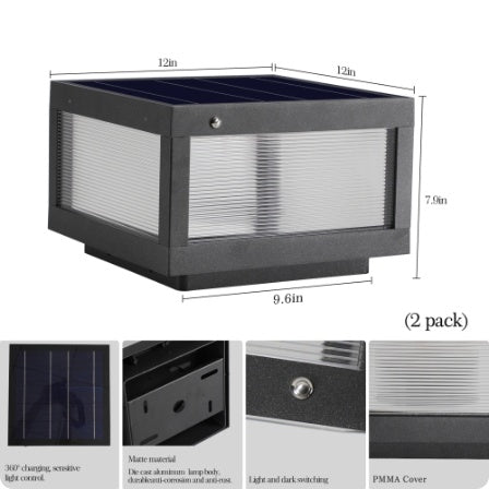 12 مصباح LED أسود يعمل بالطاقة الشمسية، مصباح LED خارجي عصري للسياج للممرات والشرفات والأفنية، عبوة من قطعتين