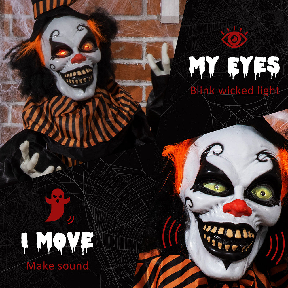67" Life-Size Animated Circus Clown – Halloween Prop with Motion, Sound & Light-Up Eyes