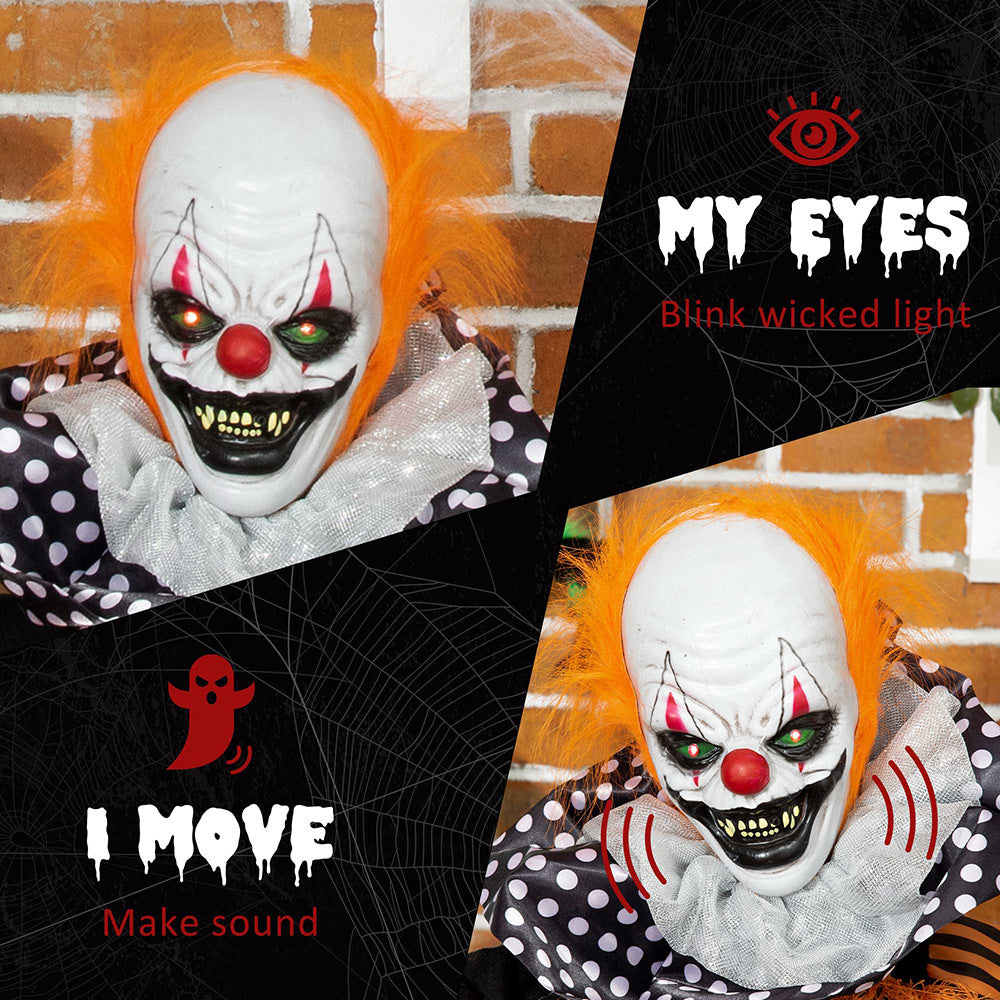 65" Life-Size Animated Circus Clown – Halloween Prop with Motion, Sound & Light-Up Eyes