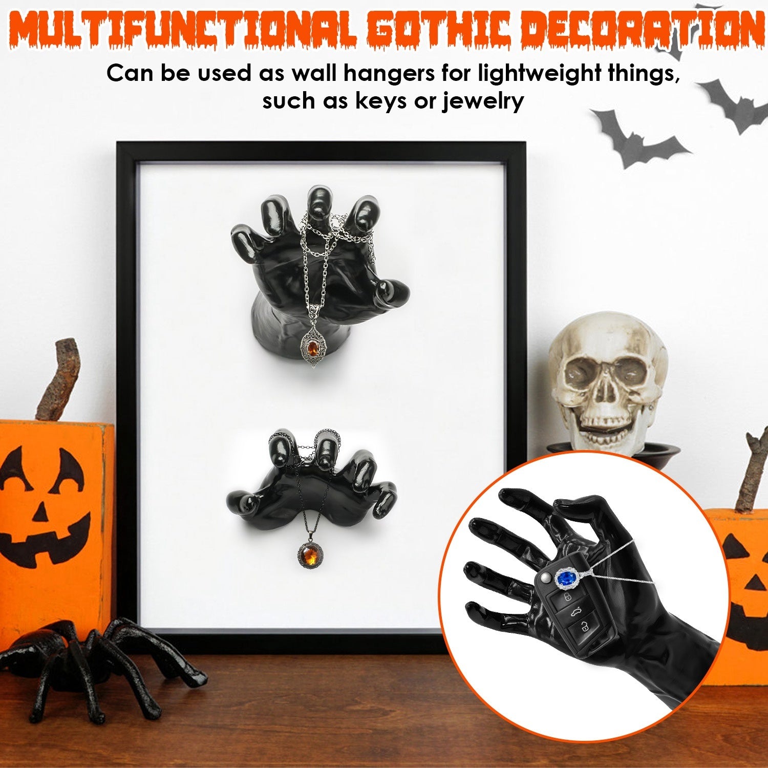 3-Piece Life-Size Creepy Reaching Hands with Lighted Candles – Gothic Halloween Wall Décor, Witch & Devil Horror Sculpture